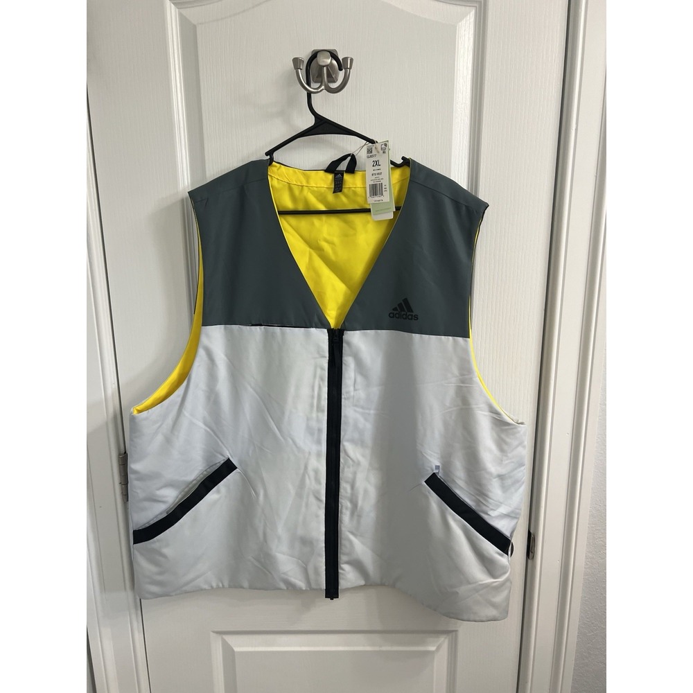Adidas BTS Vest Mens 2XL Grey White Yellow Colorblock Primegreen Full Zip GJ8377
